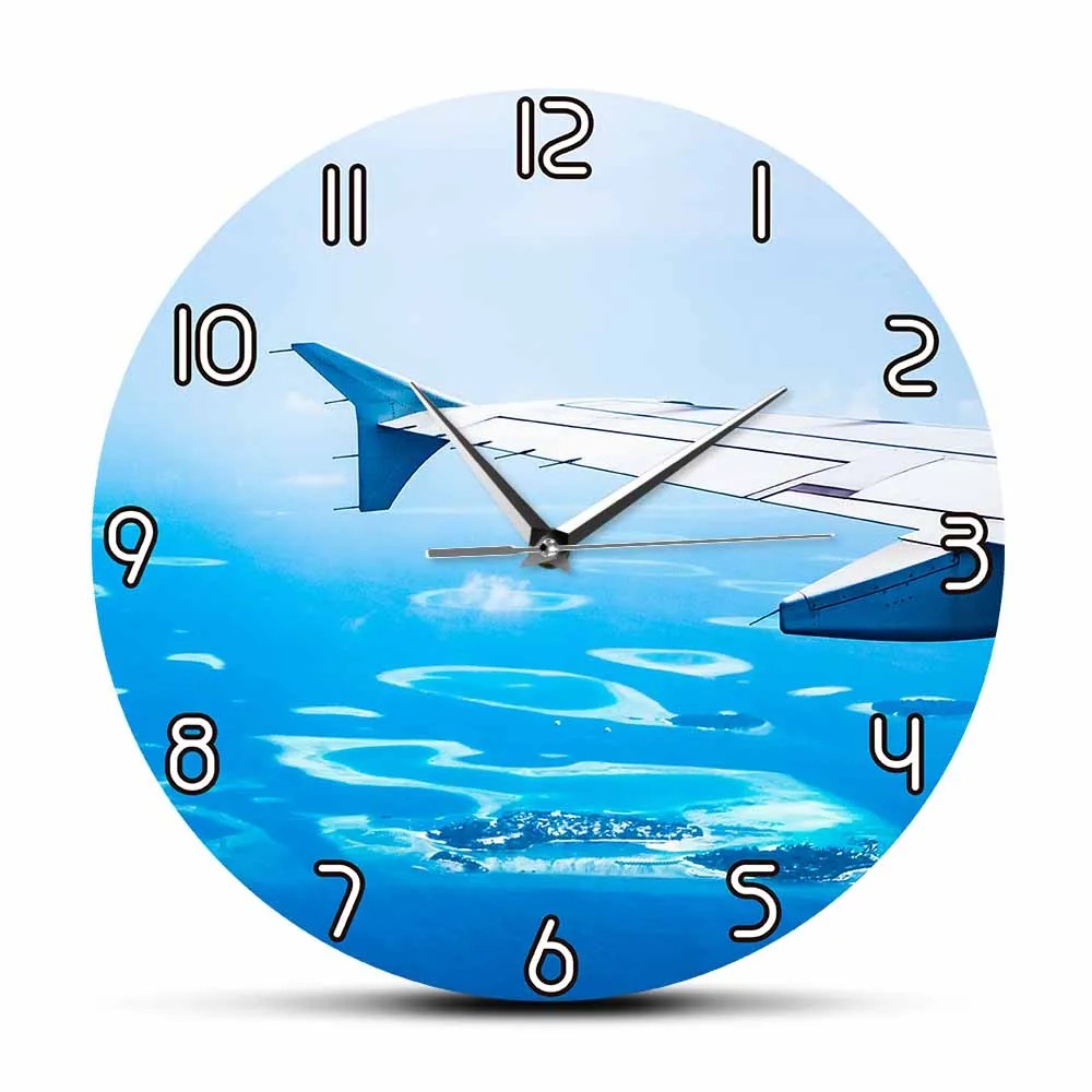 Aviation Airplane Wing Modern Wall Clock Home Decor For Living Room Blue Sky Flight Flying Artwork Printed Wall Watch Pilot Gift