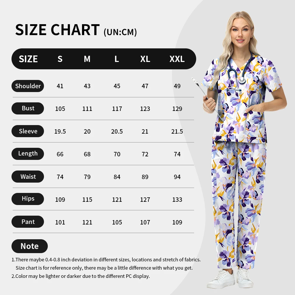 New Printing Fashionable Workwear Soft Cotton Doctor Nurse Scrub Set Breathable Nursing Uniform Beauty Salon Clinic Scrubs Women