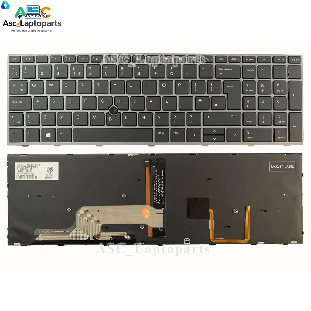New Latin Spanish , French AZERTY , UK QWERTY Keyboard for HP ZBOOK 15 G5 17 G5 Silver Frame Black, BACKLIT view 4