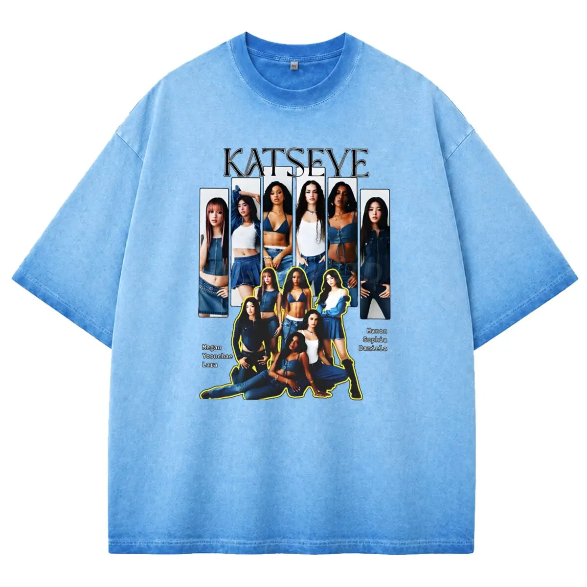 Katseye Aesthetic Washed T-shirt With Classic Kpop Girl Group Print Aesthetic Clothing Cotton Shirts For Women's Clothing