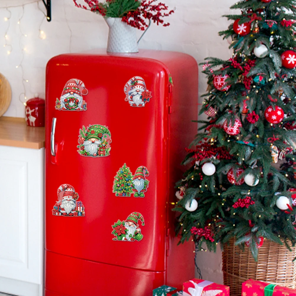 

6PCS 2D Flat Xmas DIY Crystal Refrigerator Magnet for Decor (Christmas Gnome)