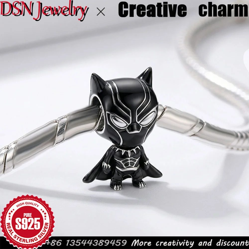 

DSN Jewelry S925 Silver Black Enamel Superhero Charm Designer Cartoon DIY Beads for Bracelet Necklace Accessories Luxury Gift