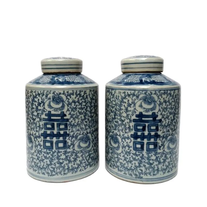 H 7.7inch Collection China Old a Pair blue-and-white Porcelain Flower  Vase Pot