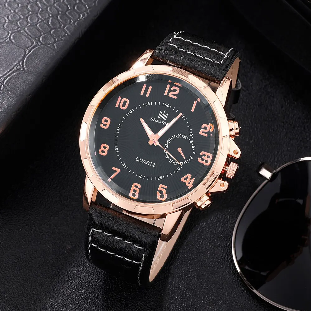 Men Gift Box Watch Business Luxury Company Mens Set Watch Glasses Pen Keychain Belt Purse Welcome Holiday Birthday