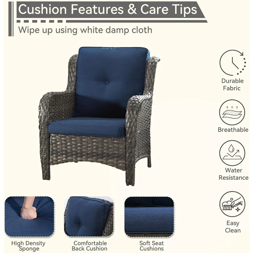 Patio Wicker Chairs Set Of 2, Patio Rattan Dining Chairs With 3.5-inch Seat Cushions, High Back And Curved Armrest For Garden, B