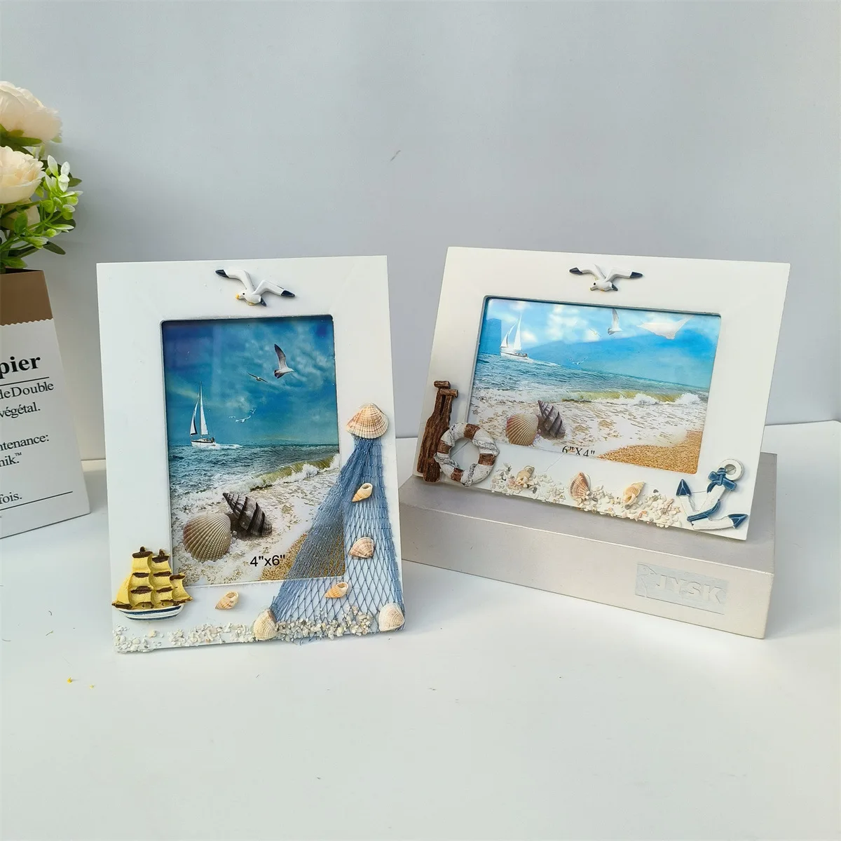 Mediterranean Style 6-inch Ocean Photo Frame Shell Starfish Wooden Photo Album Home Decoration Wooden Photo Frame Ornaments