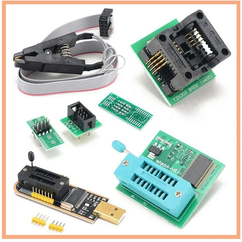 1 Bộ CH341A 24 25 Loạt EEPROM Flash BIOS USB Lập Trình Viên + SOIC8 SOP8 Clip Test + SPI Flash 1.8V Bộ Chuyển Đổi SOP8 SOIC8 Để DIP8