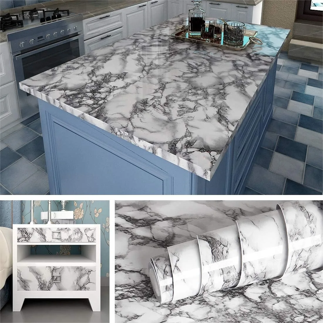 

24" Wide Marble Peel and Stick Wallpaper, 394"x24" Waterproof Vinyl Contact Paper for Kitchen Countertops, Bathroom, Desk