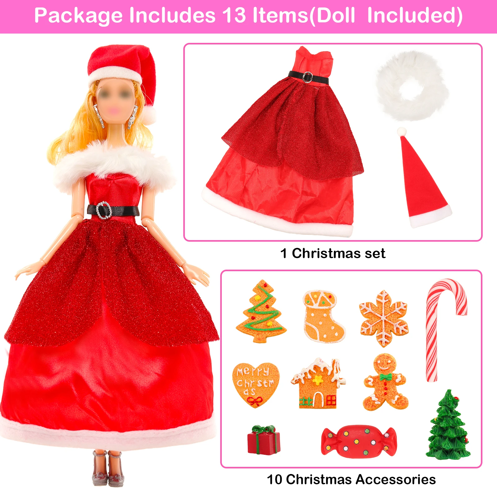 

Barwa New Cheap 13 PCS 30cm A Girl Doll+Handmade Christmas Doll Clothes+11 Doll Accessories For 11.5 inch Doll