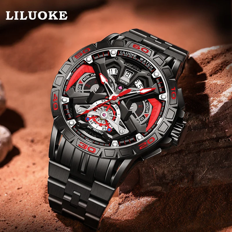 

LILUOKE Watches for Men 9017 Trendy Large Dial High Quality Stainless Steel Mens Watch Calendar Waterproof Quartz Wristwatch