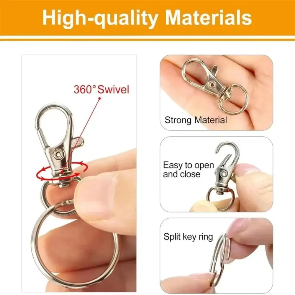 100Pcs 360 Degree Rotating Lobster Claw Clasp Rust-Resistant Flexible Key Chain Clip DIY Durable Key Holder Rings Buckle