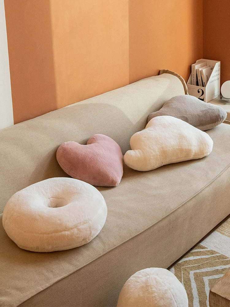 Mlife Rabbit Fur Velvet Sofa Pillow Girl's Heart Pink Throw Pillow Sample Room Decorative Pillow Nordic Style Asymmetric Shap...
