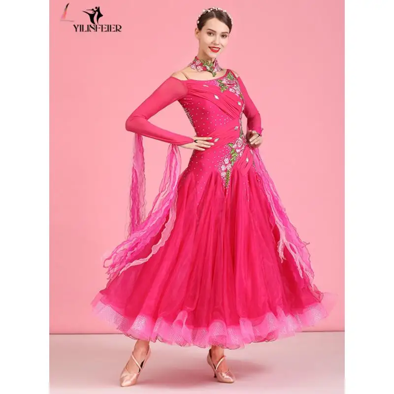 2025 최신 여성 볼룸 댄스 대회 드레스 댄스 볼룸 왈츠 표준 댄스 드레스 여성 볼룸 의상 S7044