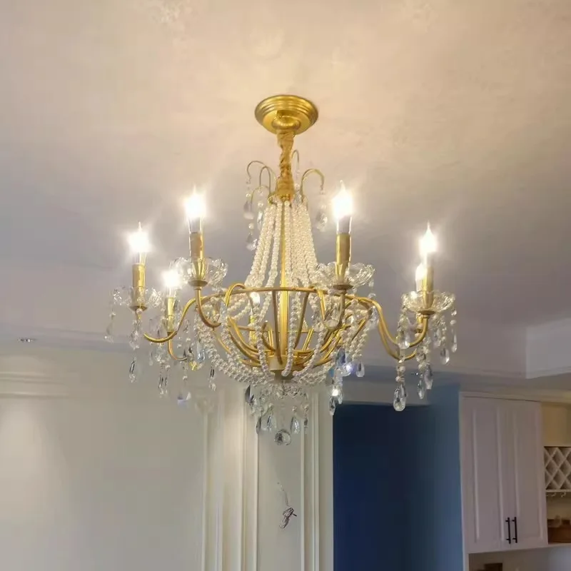 

American crystal chandelier living room light luxury atmosphere creative villa