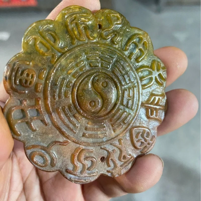 

Chinese antique Xiuyu old Jade Taiji Eight Trigrams Twelve Zodiac jade carving modern Craft Collectible Home Decor