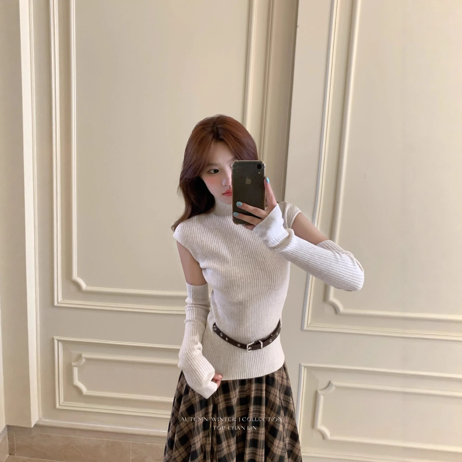 取り外し可能な袖ニットセーター女性ロングトップ秋メタリックニットウェアドロップショルダークロップドスナップボタンナイトクラブパーティー