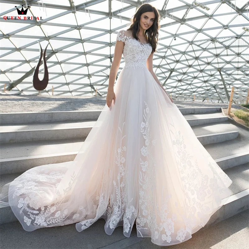 

Elegant A-line Wedding Dresses Short Sleeve Tulle Lace Appliques Formal Bridal Gown Gorgeous 2023 New Style Customize DZ33