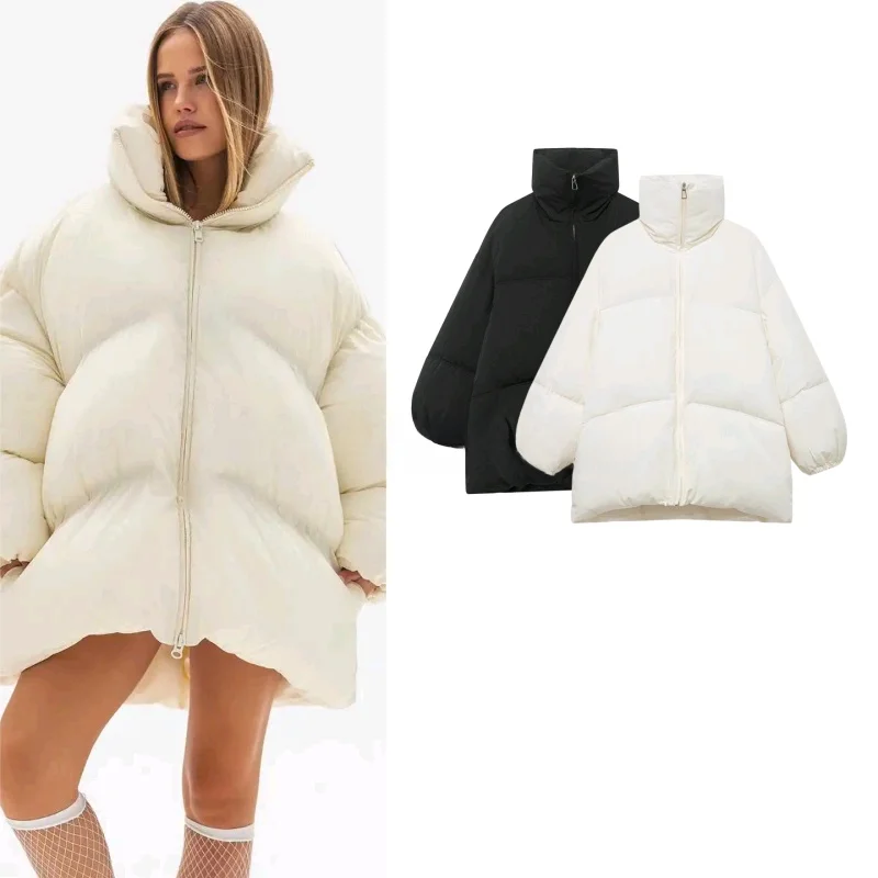 

Новая зимняя женская повседневная куртка свободного кроя на молнии с длинными рукавами и воротником-стойкой из хлопка. Модная верхняя одежда.