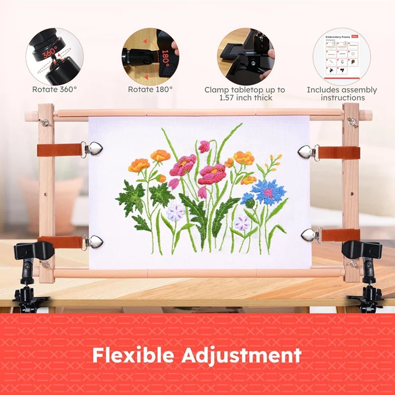 Rotating Wooden Crossstitch Frame - With Clip, Adjustable Large Embroidery Hoop Holder, Suitable For Sewing Crafts Durable