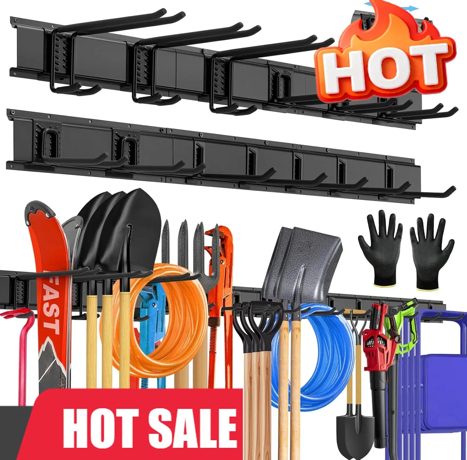 

96'' All-Metal Garage Tool Organizer Wall Mount – Heavy-Duty Tool Rack Holds 960 lbs, Adjustable Hooks for Garage, Yard, and Gar