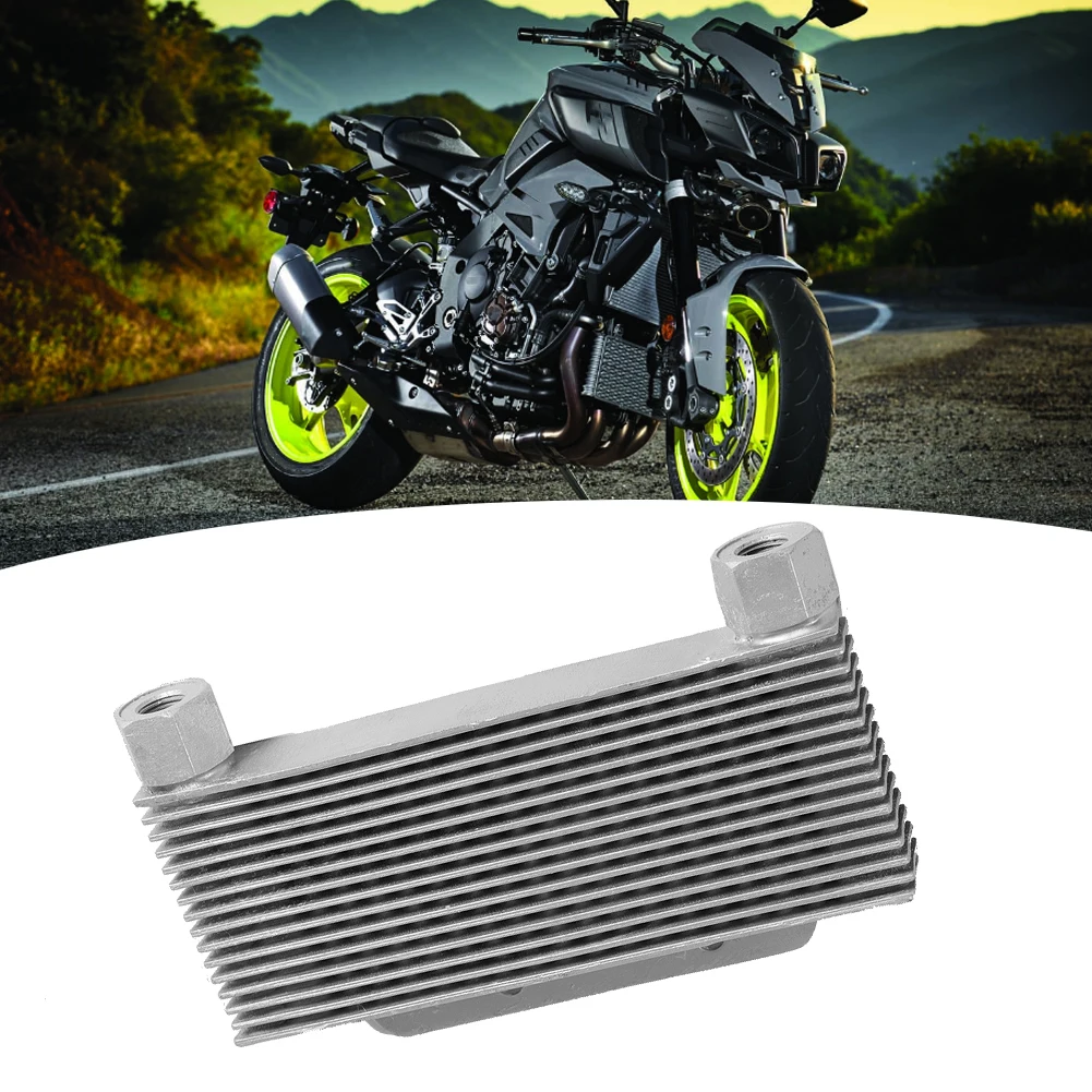 Motorcycle Modification Accessory Oil Cooler Silver Aluminum Alloy Engine Oil Cooler Radiator 15 Rows Universal Motorcycle Parts