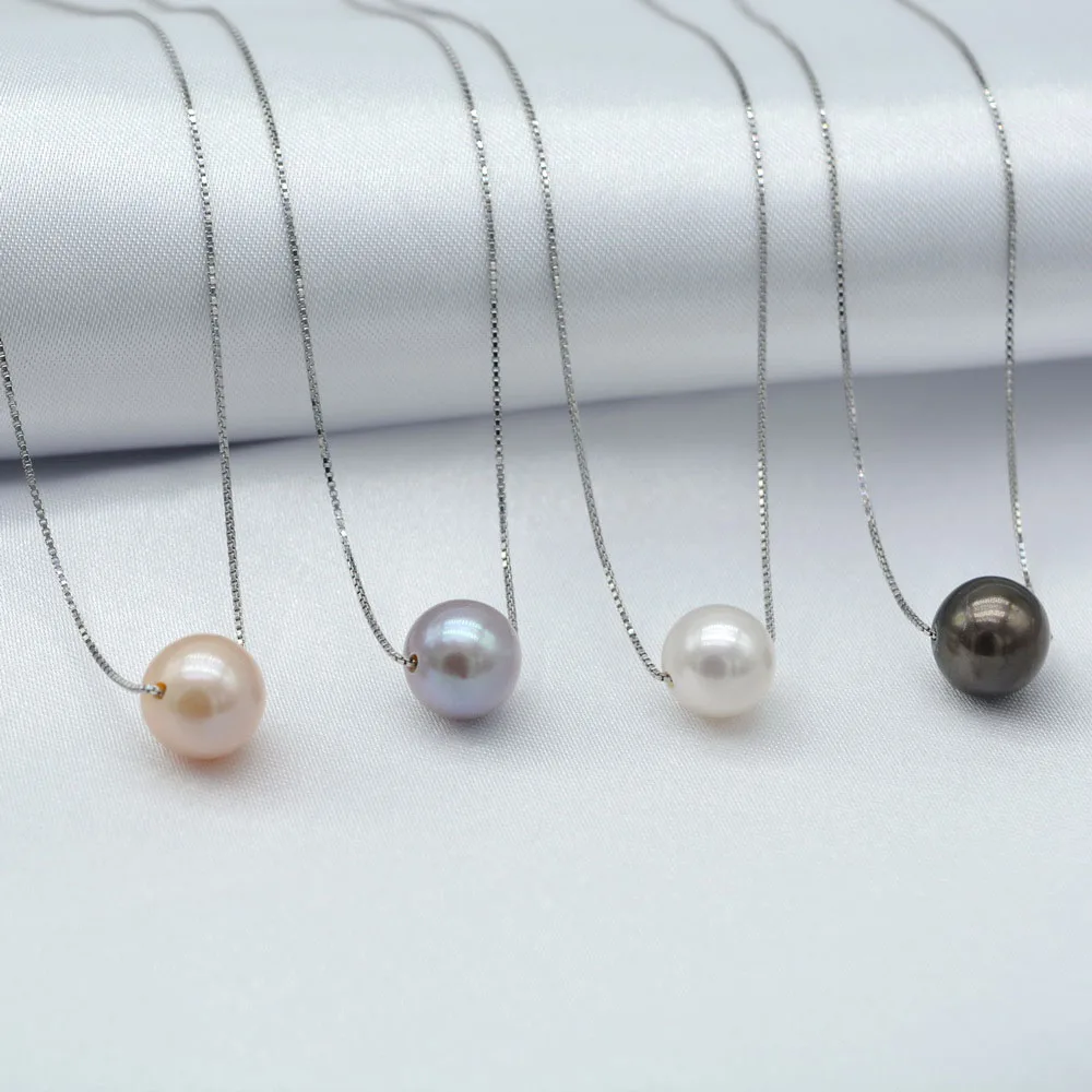 

Women's Pendant Necklace Round Natural Freshwater Pearl Pendant 925 Sterling Silver Necklace Girls Gift Choice