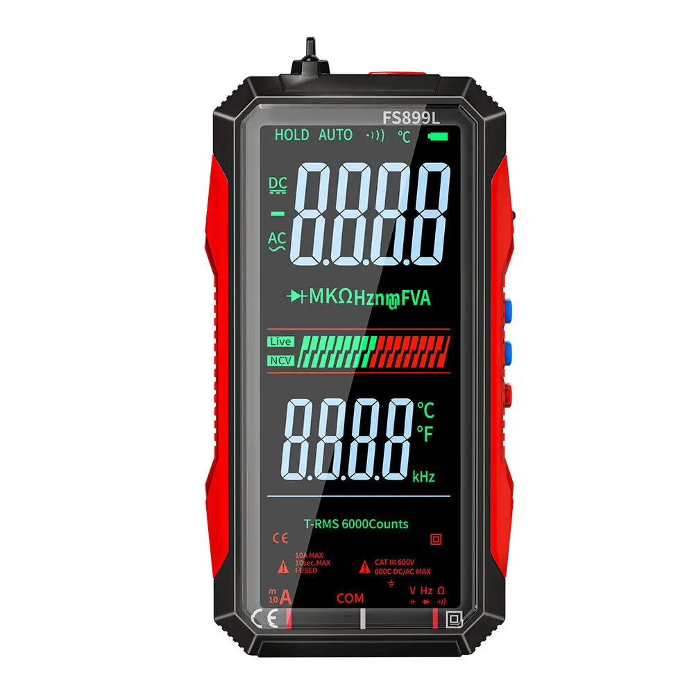 Multimètre numérique avec écran LCD couleur 4,8'', 6000 points de mesure, auto-échellement, avec batterie rechargeable pour tests électroniques