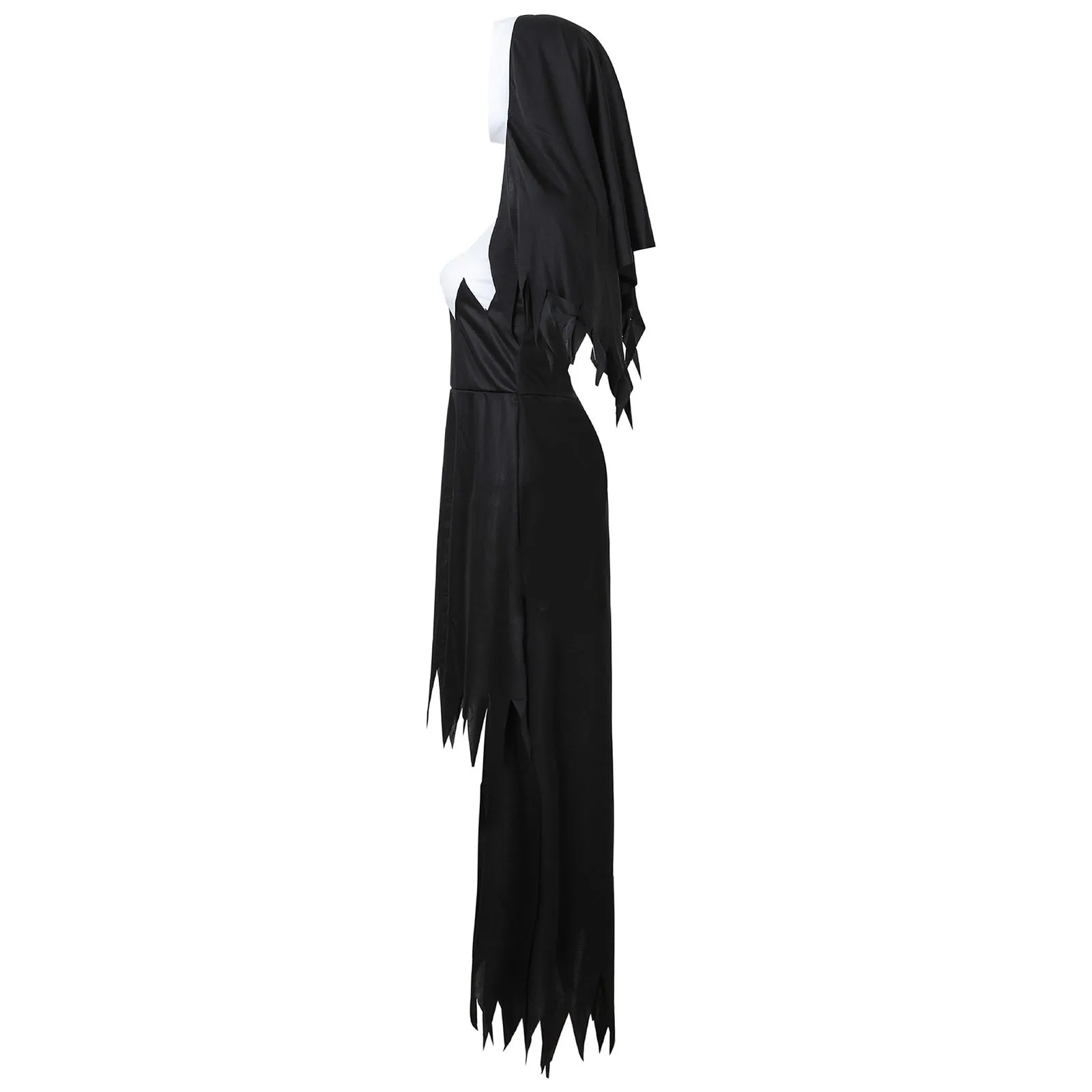 Conjunto de vestido de Halloween para mujer, disfraces de Cosplay de monja, túnicas largas de miedo, vestidos de fiesta negros fantasma