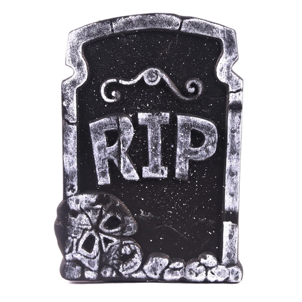 

2Pcs Halloween Tombstone Decorations Haunted Props Stone Finish Skull Rip Pattern Graveyard Outdoor Decor