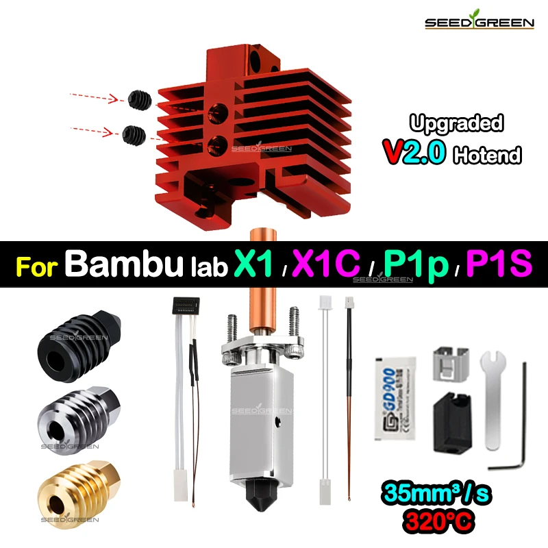 Bambu Lab Hotend Upgrade TZ 2.0 Version Bi Metal Fit Bamboo X1 X1C X1E P1P P1S hotend Termistor Mosiądz Miedź Hartowane dysze