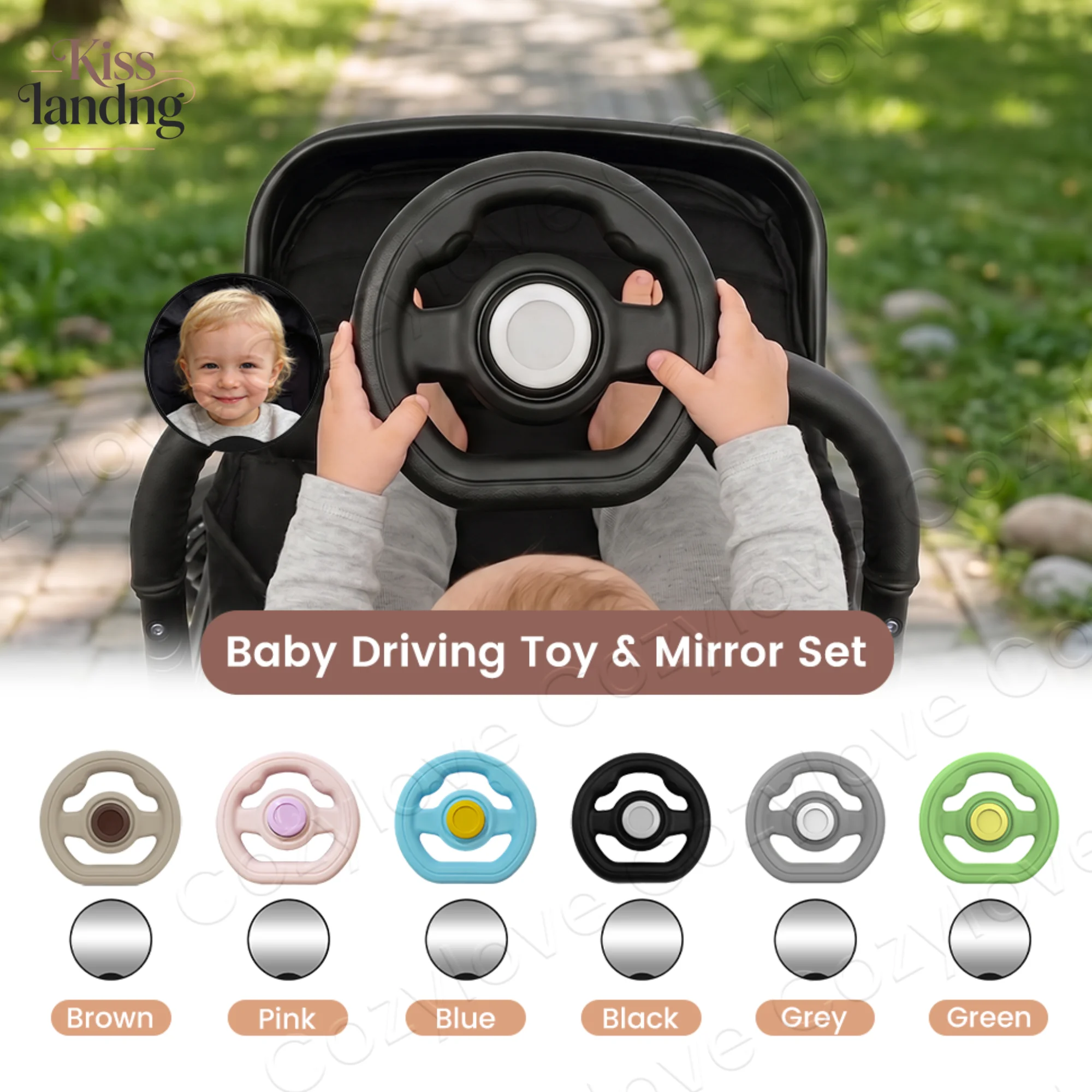 Baby Stroller Steering Wheel with Baby View Mirror, Toddler Simulated Driving Interactive for Stroller Wagon Shopping Cart
