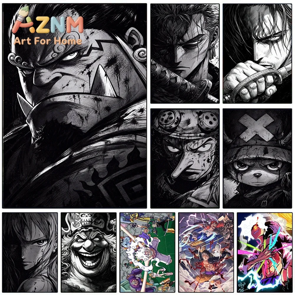 One Piece Big Mom Zoro Shanks Black White Anime Collage Canvas Wall Art Unframed Single Canvas Print Wall Poster For Bedroom L