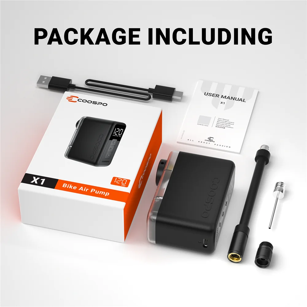 COOSPO X1 مضخة دراجة كهربائية صغيرة 120PSI 500mAh المحمولة قابلة للشحن الدراجة الجبلية الهواء الرقمية نافخة شريدر بريستا صمام الإطارات #6