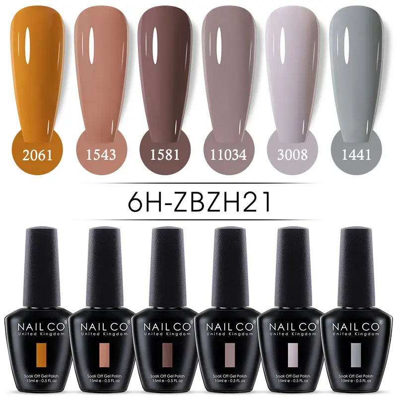 NAILCO 15ml 6 Pçs/set Gel Unha Polonês Conjunto Outono Inverno Café Cor Série Semi Permanente UV Gel Chocolate Nail Art Gel Kit