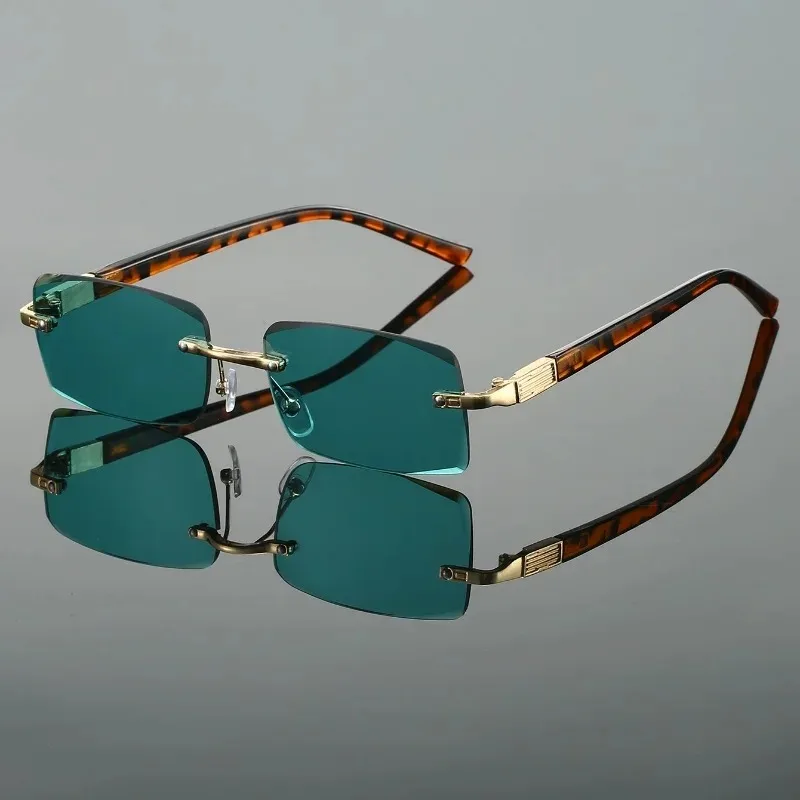 Retro Rectangle Sunglasses Men Fashion Vintage Rimless Shades Women Ins Trendy Luxury Brand Design Casual Sun Glasses