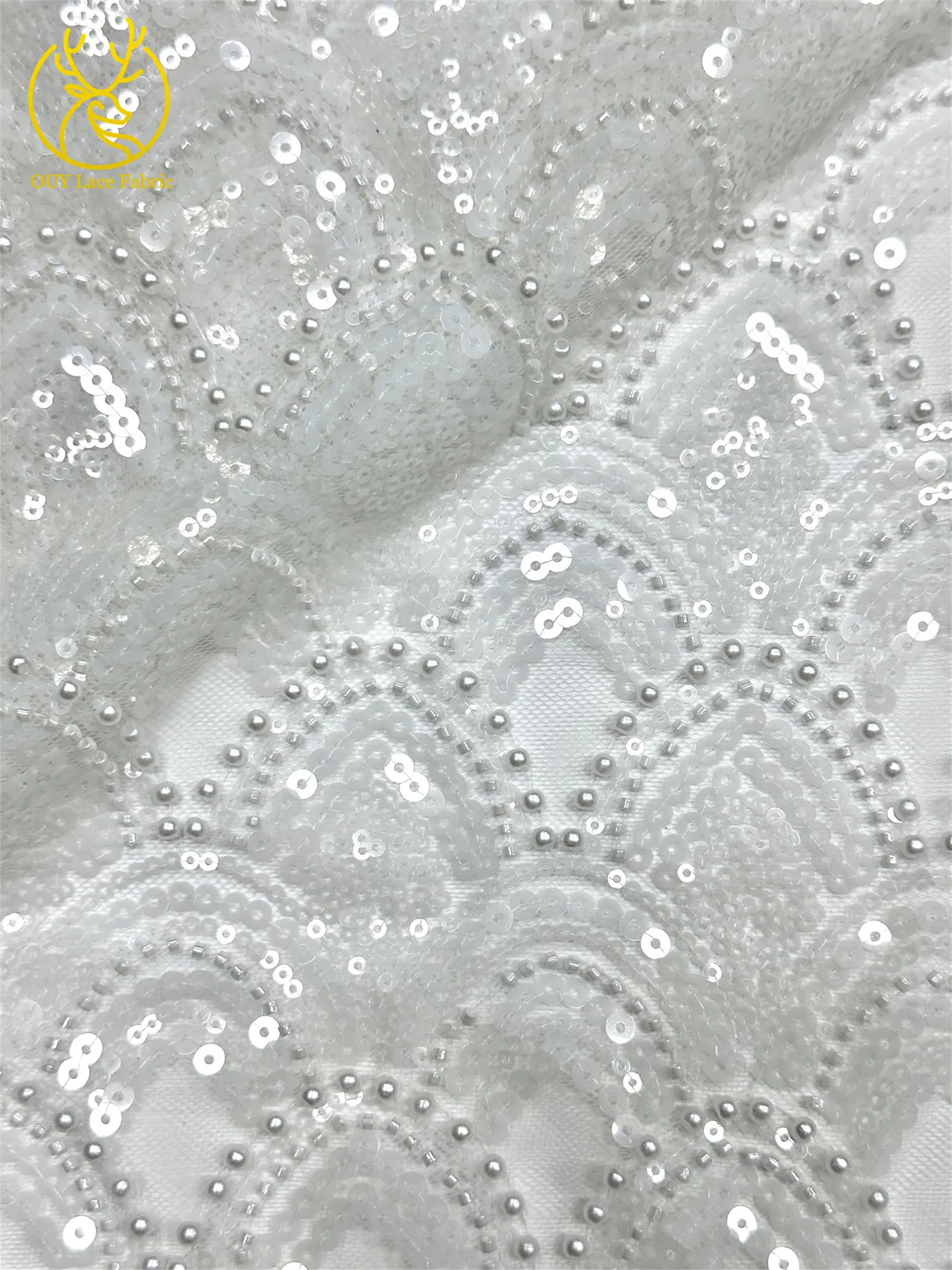 2026 Luxuriöser Afrikanischer Perlen-Spitzenstoff 5 Yards Hochwertiger Nigerianischer Französischer Pailletten-Tüll-Spitzenstoff Ideal für Hochzeiten und Bankette – Detail 16