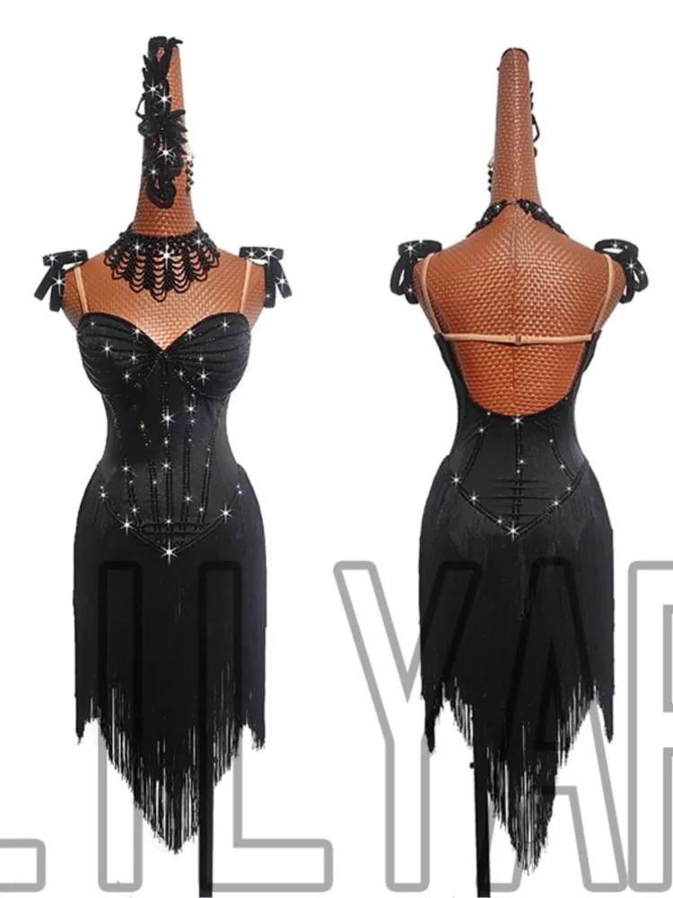 

New Latin Competition Performance Costume Black Fringe Female European And American Sexy High End Dance Skirt