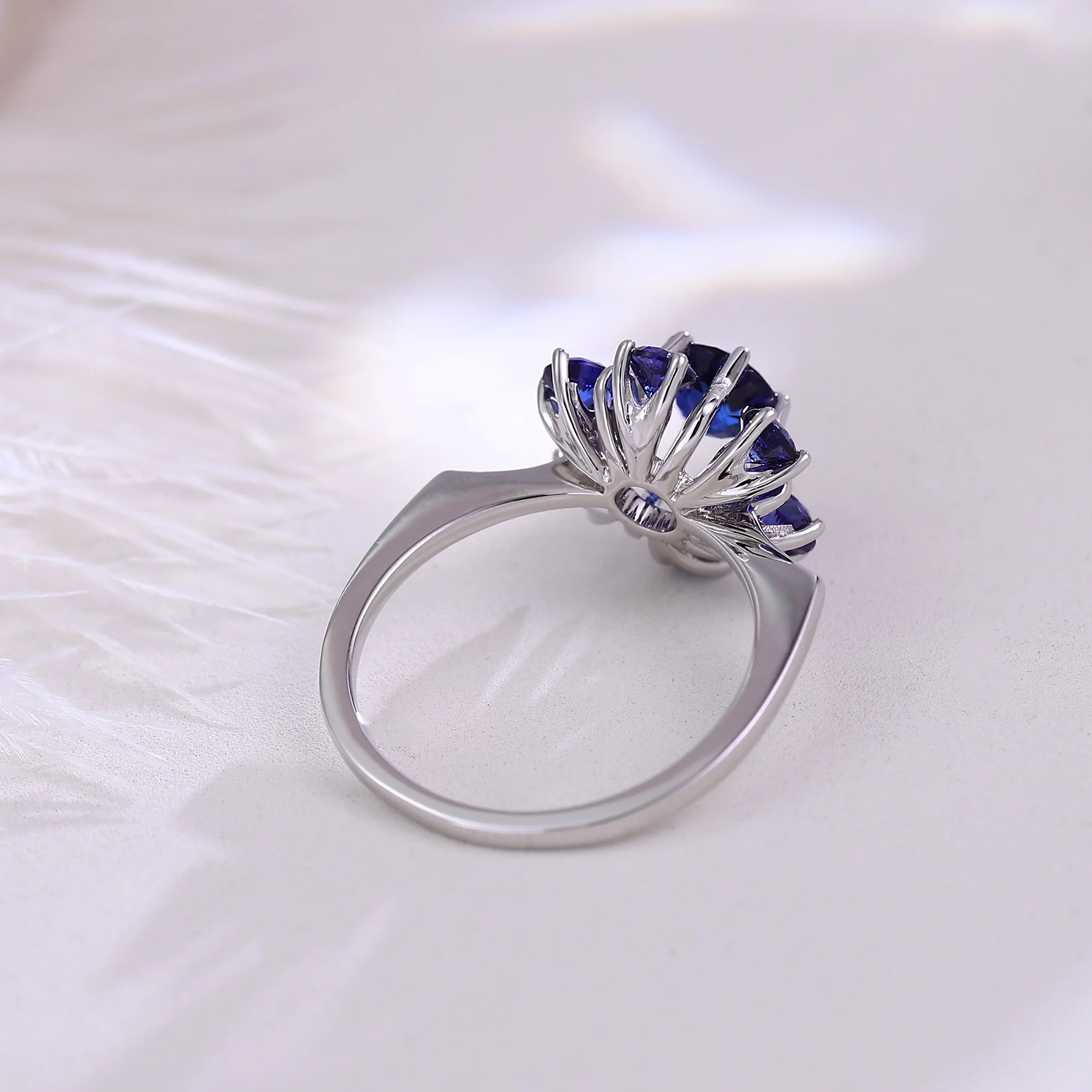 Cincin Kawin Provence untuk Wanita 14K Emas Padat Biru Lab Batu Permata Cincin Bunga Ulang Tahun Pertunangan Kustom Pribadi