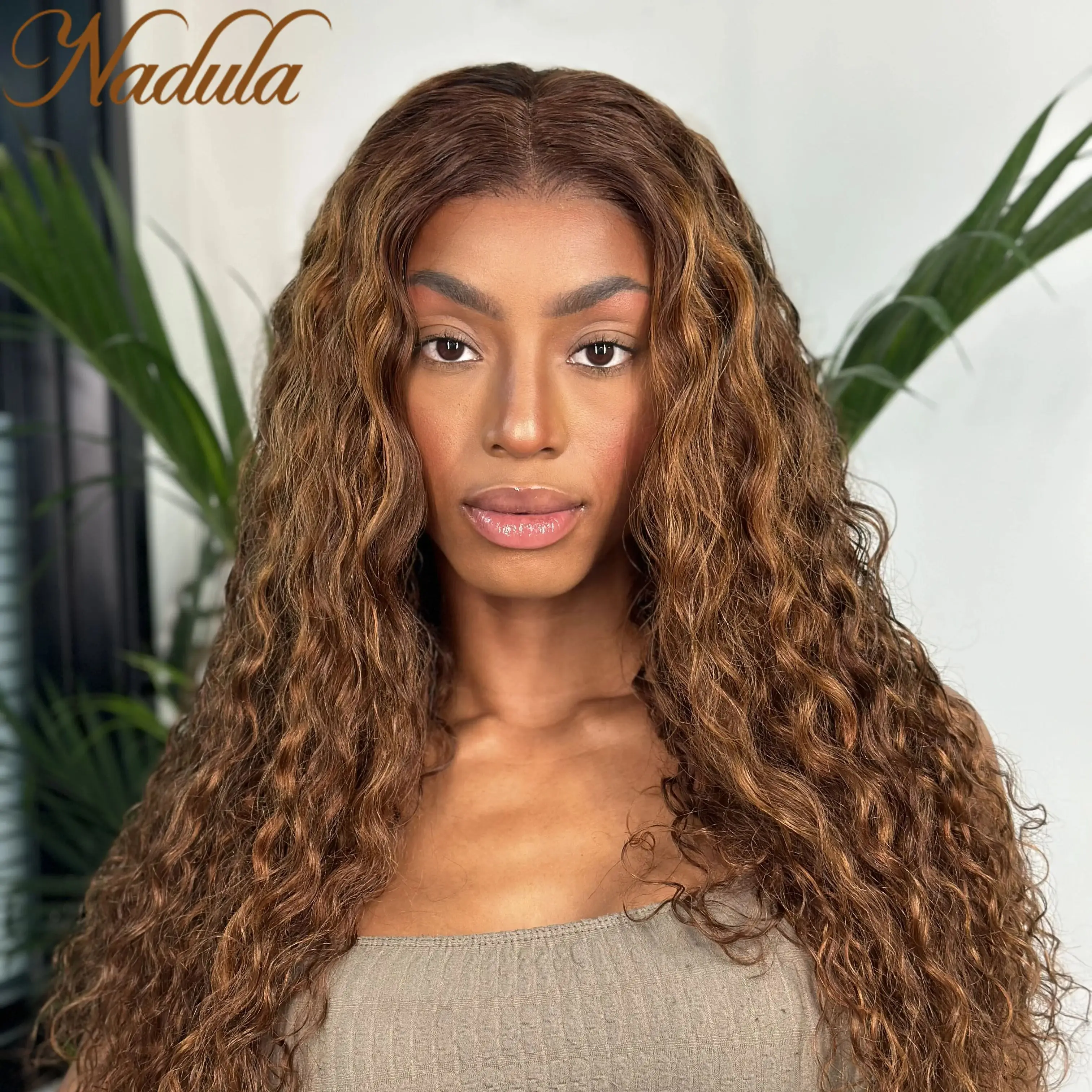 

Nadula Bye Bye Knots Wig 7x5 Glueless Lace Highlight Piano Brown Water Wave Wig With Bleached Knots #P430 13x4 Lace Frontal Wig