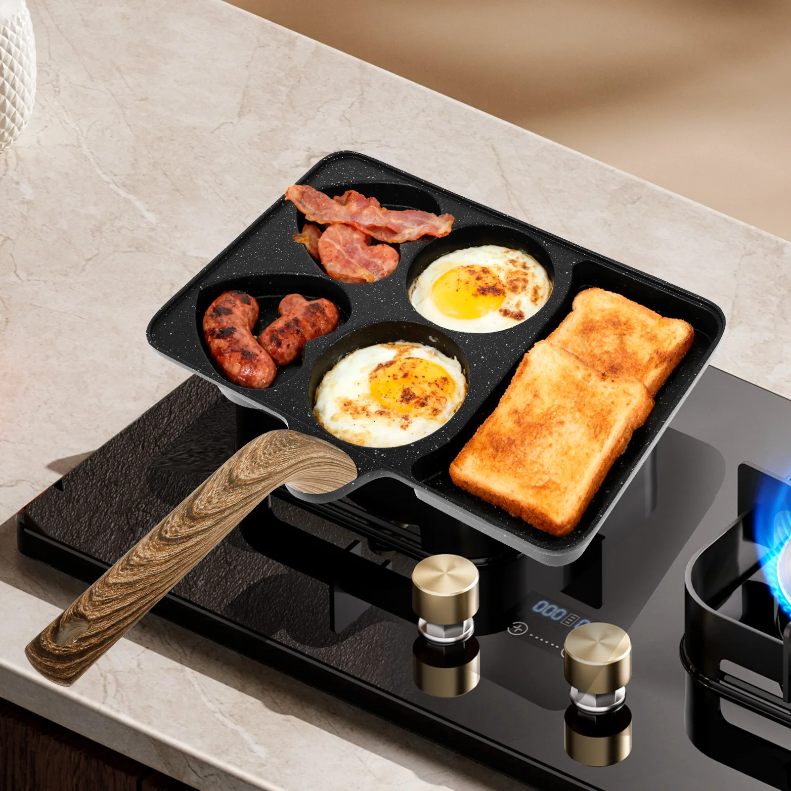 

Maifanstone 5 в 1, антипригарная сковорода для яиц, сковорода для омлета с быстрым нагревом и 5 отделениями, равномерный нагрев для завтрака