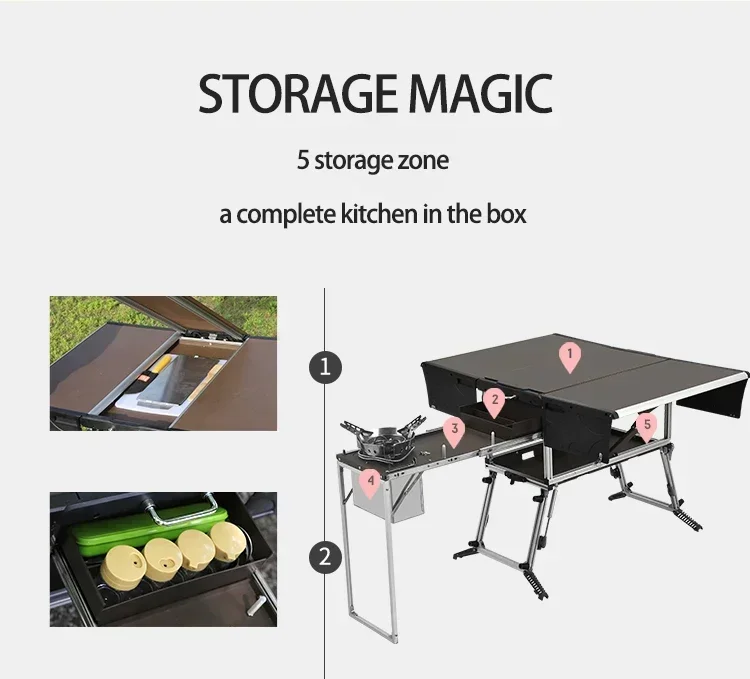 BULIN C550 Camp Organizer Kitchen Rv Camping Cookware Table Foldable