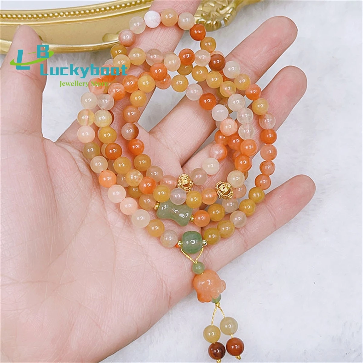 Four Circle Gold Silk Jade Bracelet Women's Retro Ethnic Style Happiness Bell Orchid Pendant Beaded Handstring Hanfu Best Friend