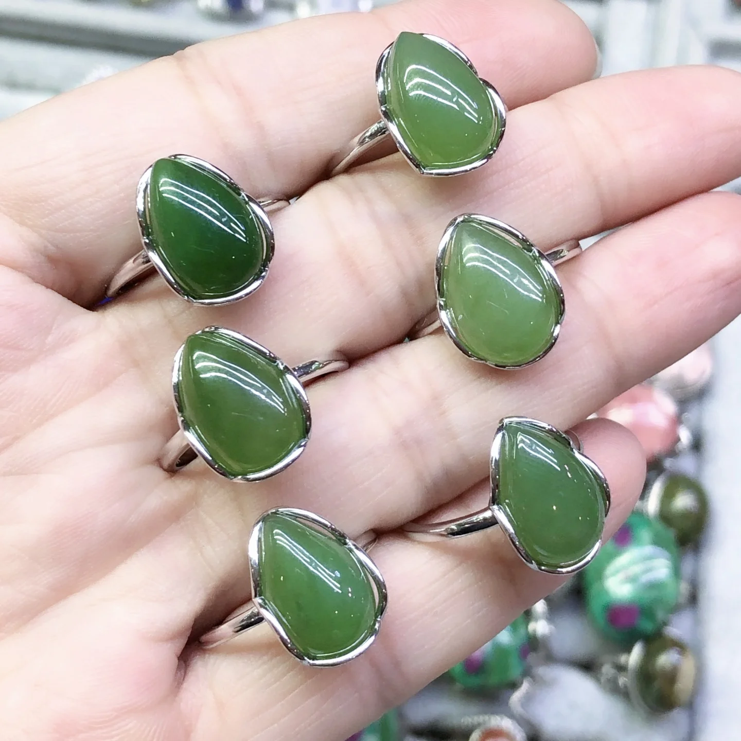 

1 шт. Fengbaowu натуральный нефрит зеленый нефрит кольцо с каплями воды стерлингового серебра 925 пробы Рейки целебный камень модные ювелирные изделия подарок для женщин