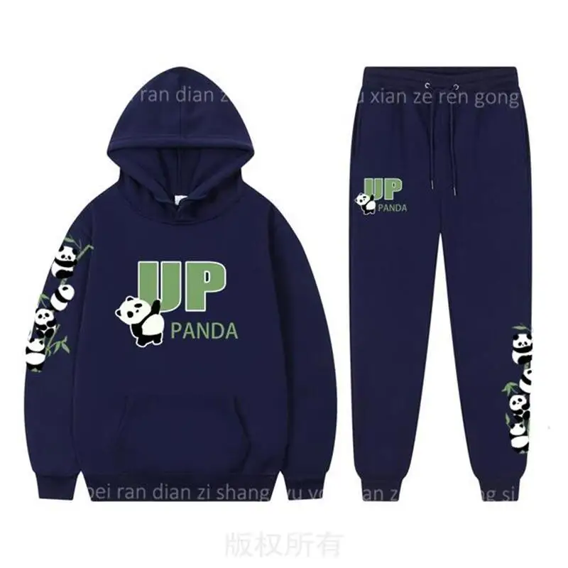 New in TrackSuit Women Sweatshirts + Sweatpants Aesthetic Panda Graphic High Quality Jogging Streetwear Women Hoodies Pants Sets