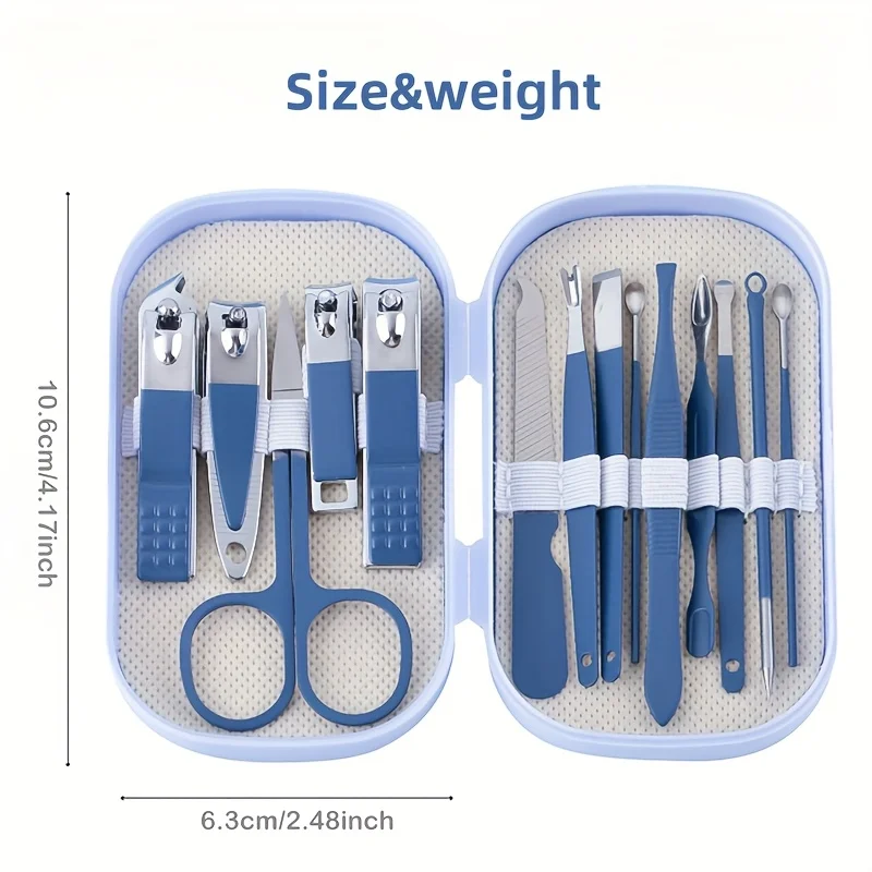 14pcs Blue Nail Clipper Set with Plastic Storage Box - Sharp Durable Stainless Steel Nail Clippers for Fingernails Nail File