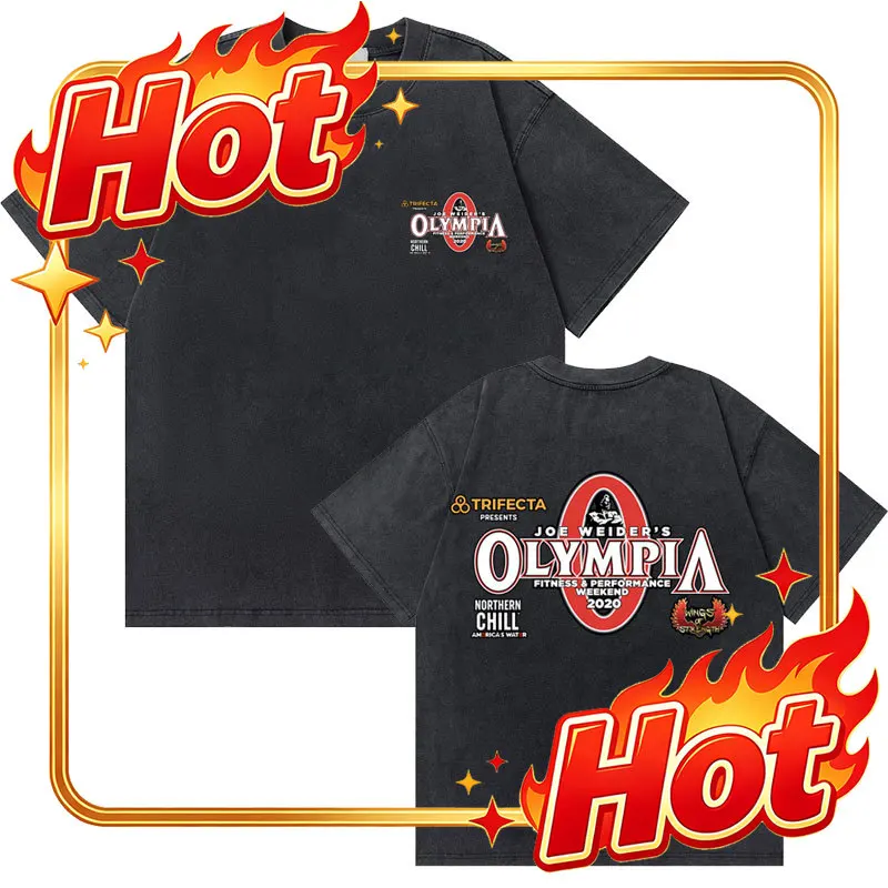 Custom Washed Vintage Olympia Gym Fitness Pump Cover Double Sided Print T-shirt Men Women Fashion Brand Oversized Tshirt Short S