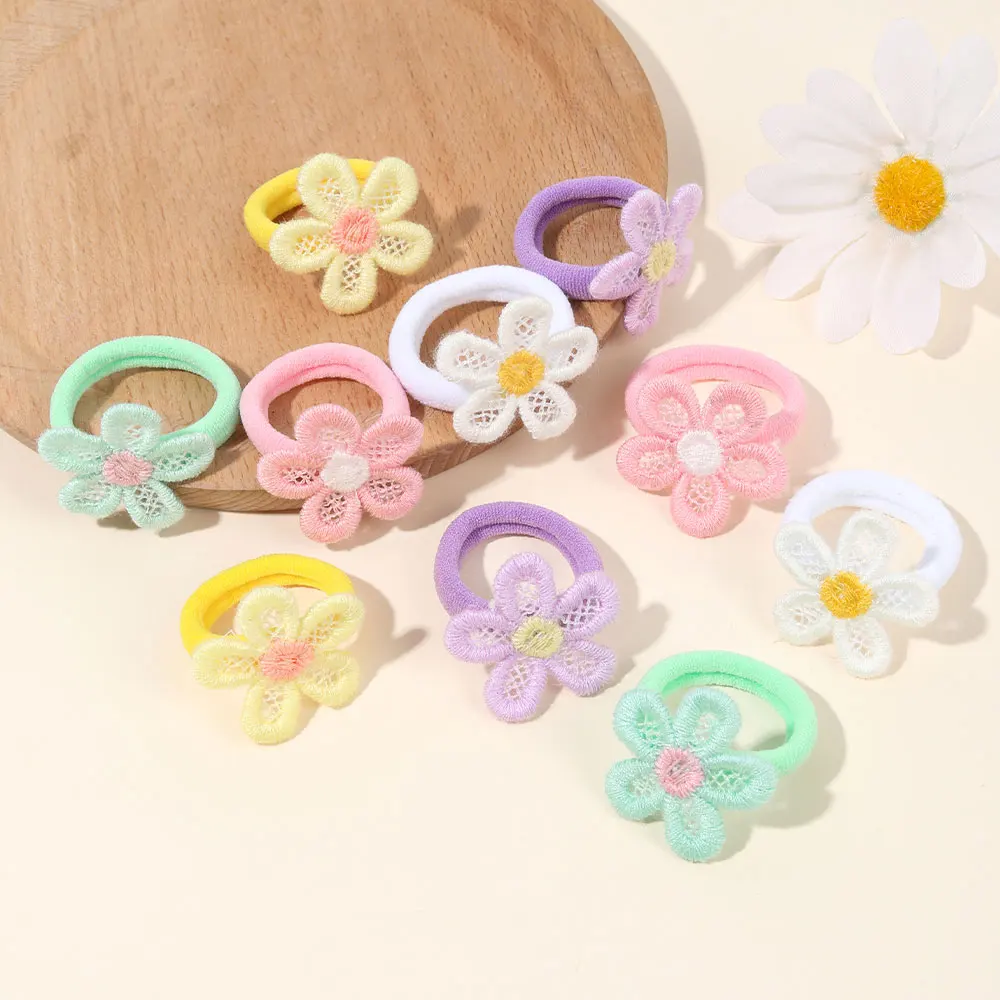 10Pcs Sweet Flower Girls Hair Bands Nylon Elastic Rubber Band Children Ponytail Holder Scrunchies Kids Hair Accessories