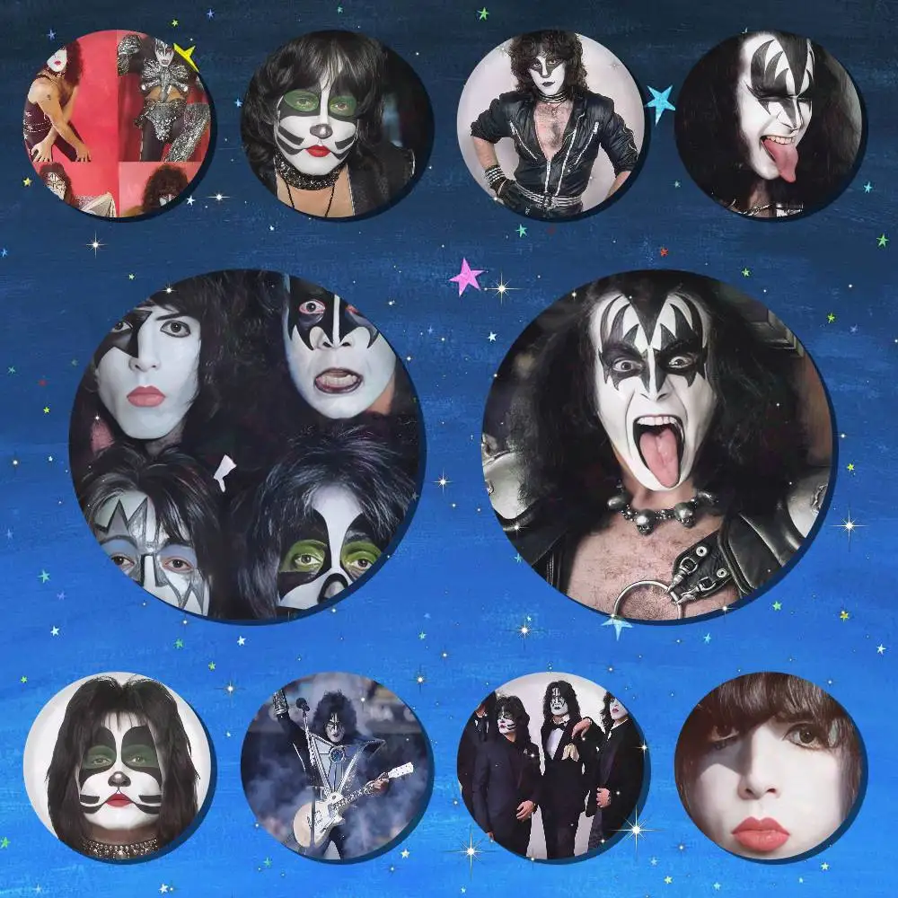 V-Vintage Heavy Metal Kiss Runde Snap-in-Broschen Rockband-Anstecknadeln Abzeichen Fan-Kollektion Accessoires Schmuck Handgemachte Geschenke