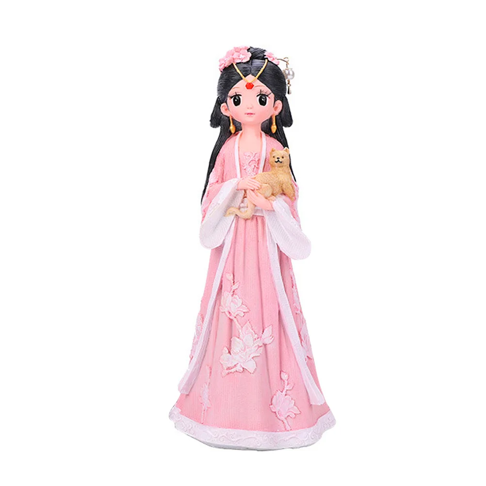 

Resin Ancient Chinese Theme Ornament Medium Pink Handcrafted Traditional Dress Woman Statue Detailed Finish for House Office