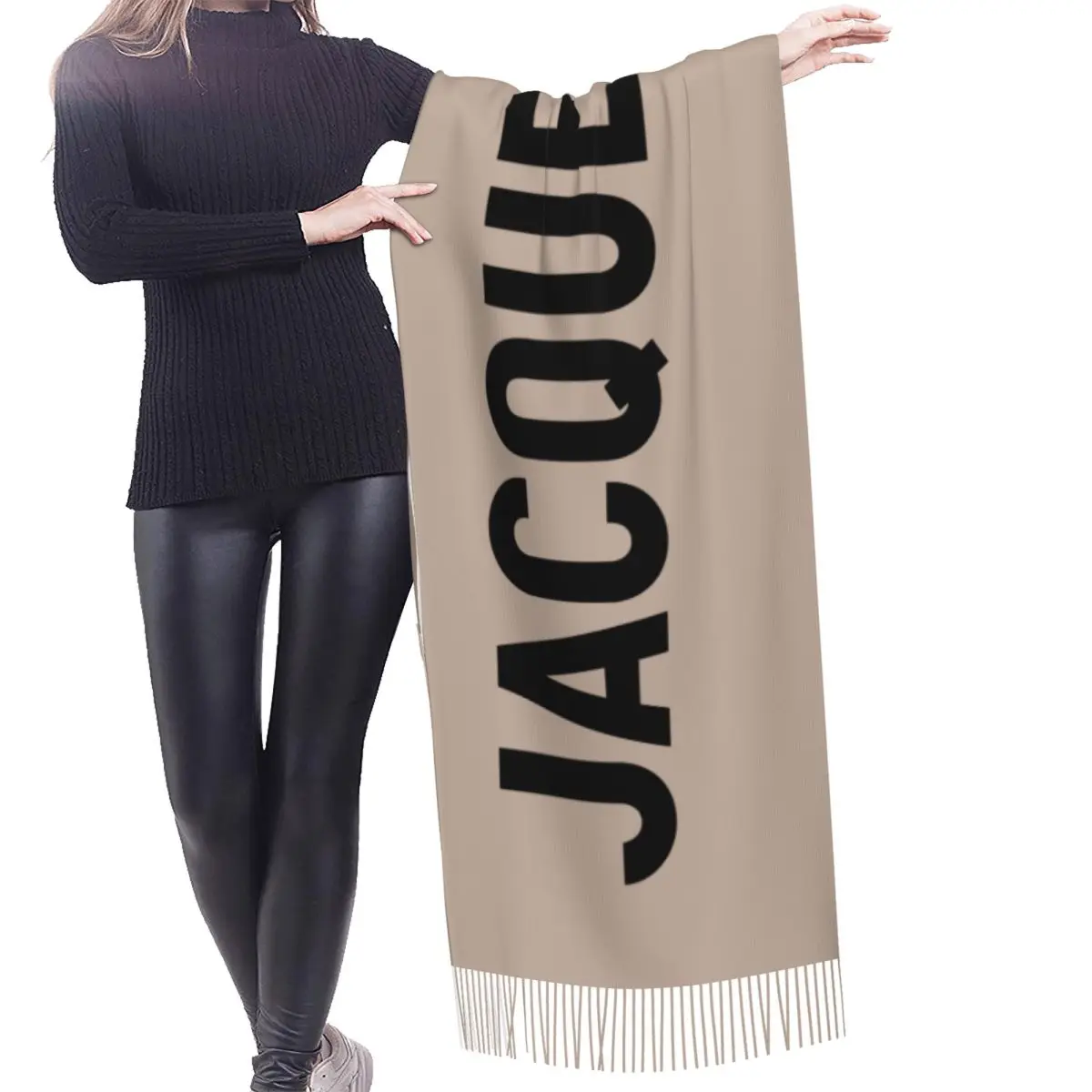 Jacquemuss Designer Luxury Women Scarf for Winter Warm Pashmina Shawl Wrap Long Scarves with Tassel Daily Wear